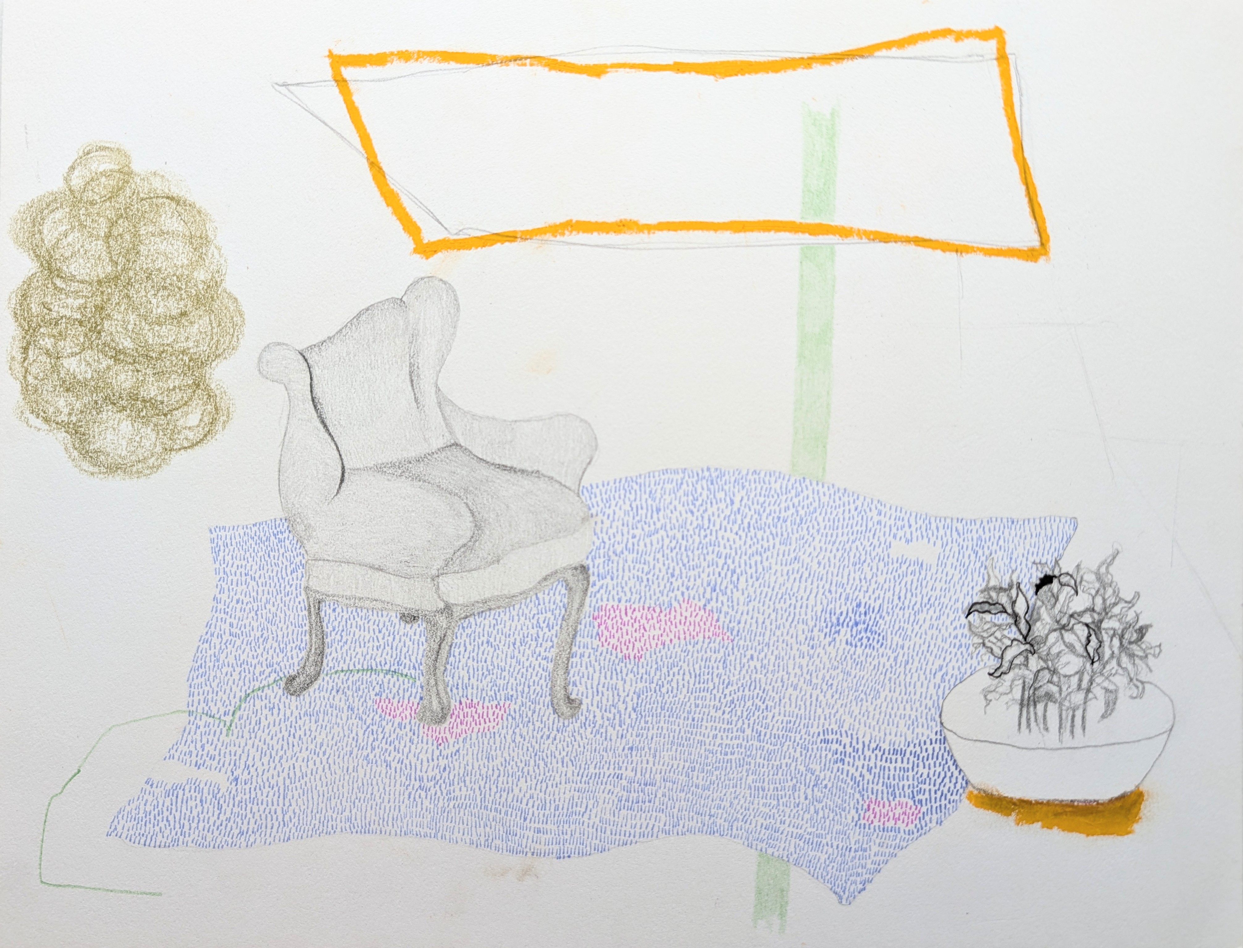 Drawing, By yourself, with expressive graphite marks, oil pastels, and ink on paper.